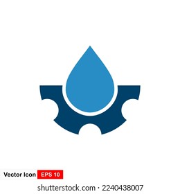 Water drop with gear, liquid icon, logo template vector illustration.