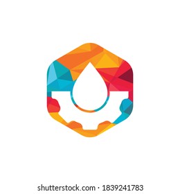 Water drop with gear logo concept design. Natural logo. Water energy logo.	
