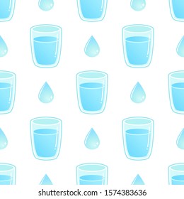 Water drop and water glass. Seamless vector pattern