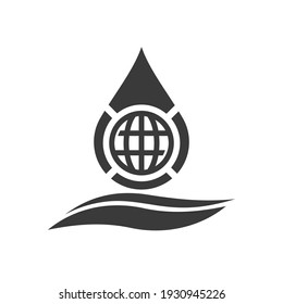 Plantilla de diseño del logotipo del vector del icono del agua y del icono del globo. Droplets, mapas.
