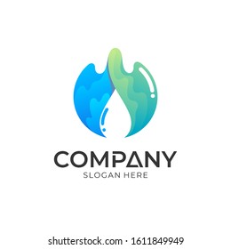 Water drop gradient style logo design, abstract liquid water logo template