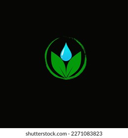 diseño de icono de la gota de agua y el logotipo de la hoja verde en círculo