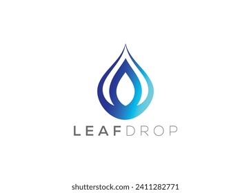 Planilla vectorial de diseño del logotipo de la hoja verde y la gota de agua. Logo del vector de caída de agua natural