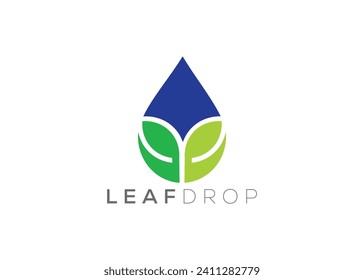 Water drop and Green leaf logo design vector template. Natural water drop vector logo