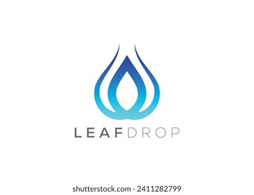 Planilla vectorial de diseño del logotipo de la hoja verde y la gota de agua. Logo del vector de caída de agua natural