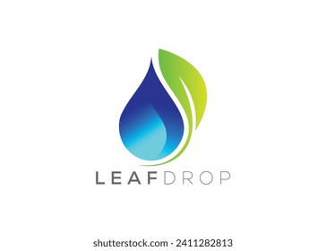 Water drop and Green leaf logo design vector template. Natural water drop vector logo