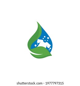 a water drop with a green leaf next to it and a shirt icon inside