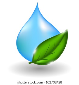water drop with green leaves. Vector illustration
