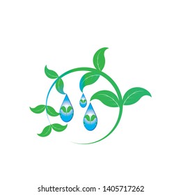 water drop with green leaves. Vector illustration - Vector
