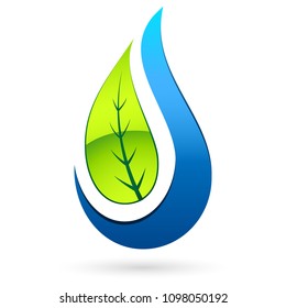 water drop and green tree leaf - icon design