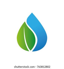 Water Drop Green Tree Leaf Natural Logo Template