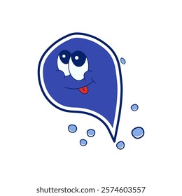 Water drop with groovy face in flat design. Funny character of liquid. Vector illustration isolated.
