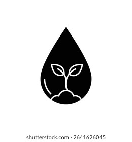 Water Drop Growing a Small Leaf Symbolizing Growth and Environmental Care