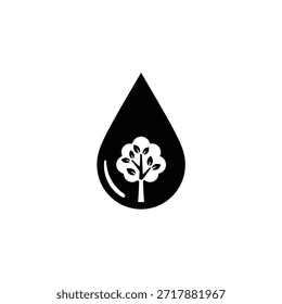 Gota de agua con el icono del árbol en crecimiento. Símbolo de Naturaleza de preservación de recursos. Cuidado del Medio Ambiente Agua y Árbol.
