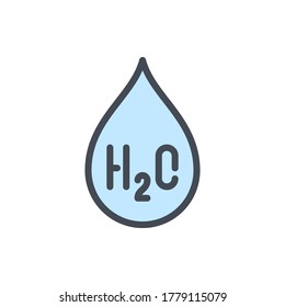 Water Drop with H2O color line icon. Purified Water vector outline colorful sign.