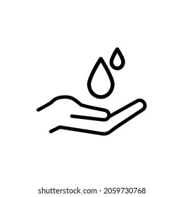 Water drop in hand flat icon. Pictogram for web. Line stroke. Water icon solated on white background. Vector eps10. Green energy in hand concept