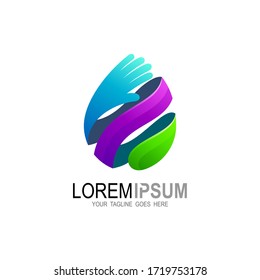 Wassertropfen in Hand Logo-Design, Vektorvorlage, Wassertropfen Flüssigöl-Logo-Konzept-Symbole