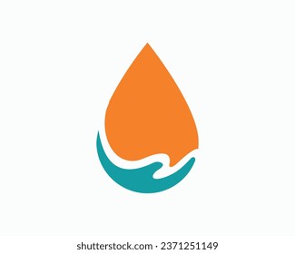 Water drop with hand logo design illustration