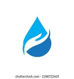 logotipo de gota de agua y mano, cuidado del medio ambiente e icono de ahorro de agua limpia,diseño de plantillas de ilustraciones vectoriales.