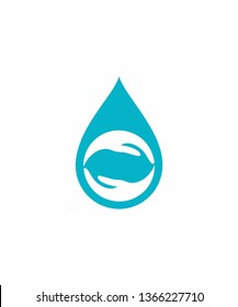 Water Drop and Hand Logo Vector 