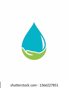 Water Drop and Hand Logo Vector 