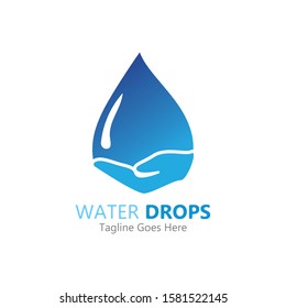 water drop in hand logo vector template symbol