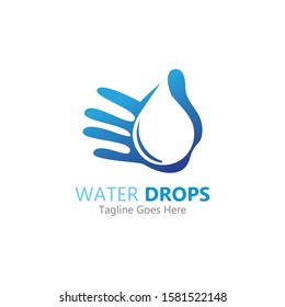 water drop in hand logo vector template symbol