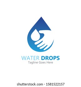 water drop in hand logo vector template symbol