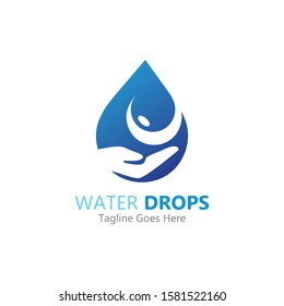 water drop in hand logo vector template symbol