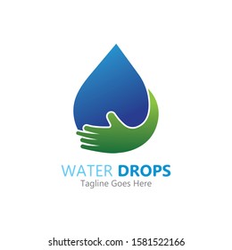 water drop in hand logo vector template symbol