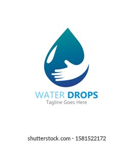 water drop in hand logo vector template symbol