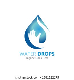 water drop in hand logo vector template symbol