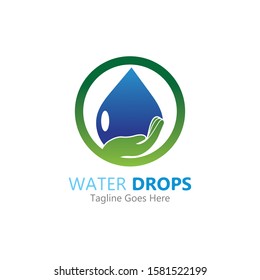 water drop in hand logo vector template symbol