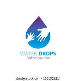 water drop in hand logo vector template symbol