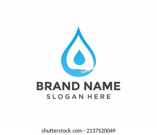 Water drop with hand logo vector