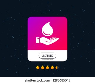 Water drop and hand sign. Save water symbol. Web or internet icon design. Rating stars. Just click button. Vector