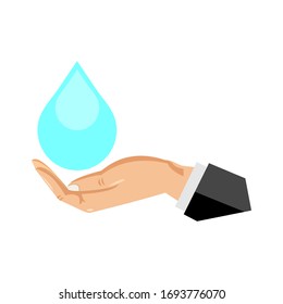 La gota de agua y el símbolo de la mano. Ilustración del vector