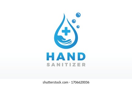 Water Drop Hand Wash Sanitizer Logo Design Vector Icon Illustrator.
