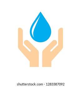 Water drop in hands - colored icon on white background vector illustration for website, mobile application, presentation, infographic. Concept sign. Graphic design element. 