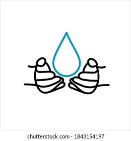 El agua cae en manos aisladas icono. Salvando a la naturaleza. Ilustración vectorial.