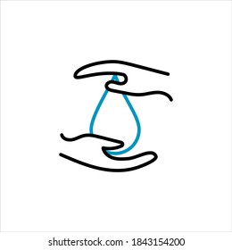 Water drop in hands isolated icon. Saving nature. Vector illustration.