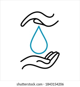 Water drop in hands isolated icon. Saving nature. Vector illustration.