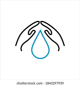 Water drop in hands isolated icon. Saving nature. Vector illustration.