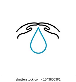 Water drop in hands isolated icon. Saving nature. Vector illustration.
