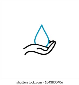 Water drop in hands isolated icon. Saving nature. Vector illustration.