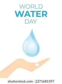 Water drop in hand.Save water concept on world water day.