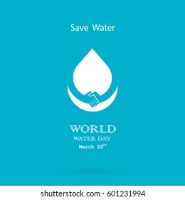 Water drop with handshake icon vector logo design template.World Water Day icon.World Water Day idea campaign for greeting card and poster.Vector illustration