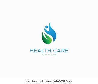 Water Drop Health Care with People Abstract Logo Vector Design Template.