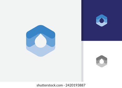 water drop in hexagon logo design vector template