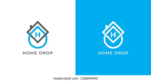 Water Drop and Home Logo Concept sign icon symbol Design with Letter H. House Cleaning Logotype. Vector illustration template